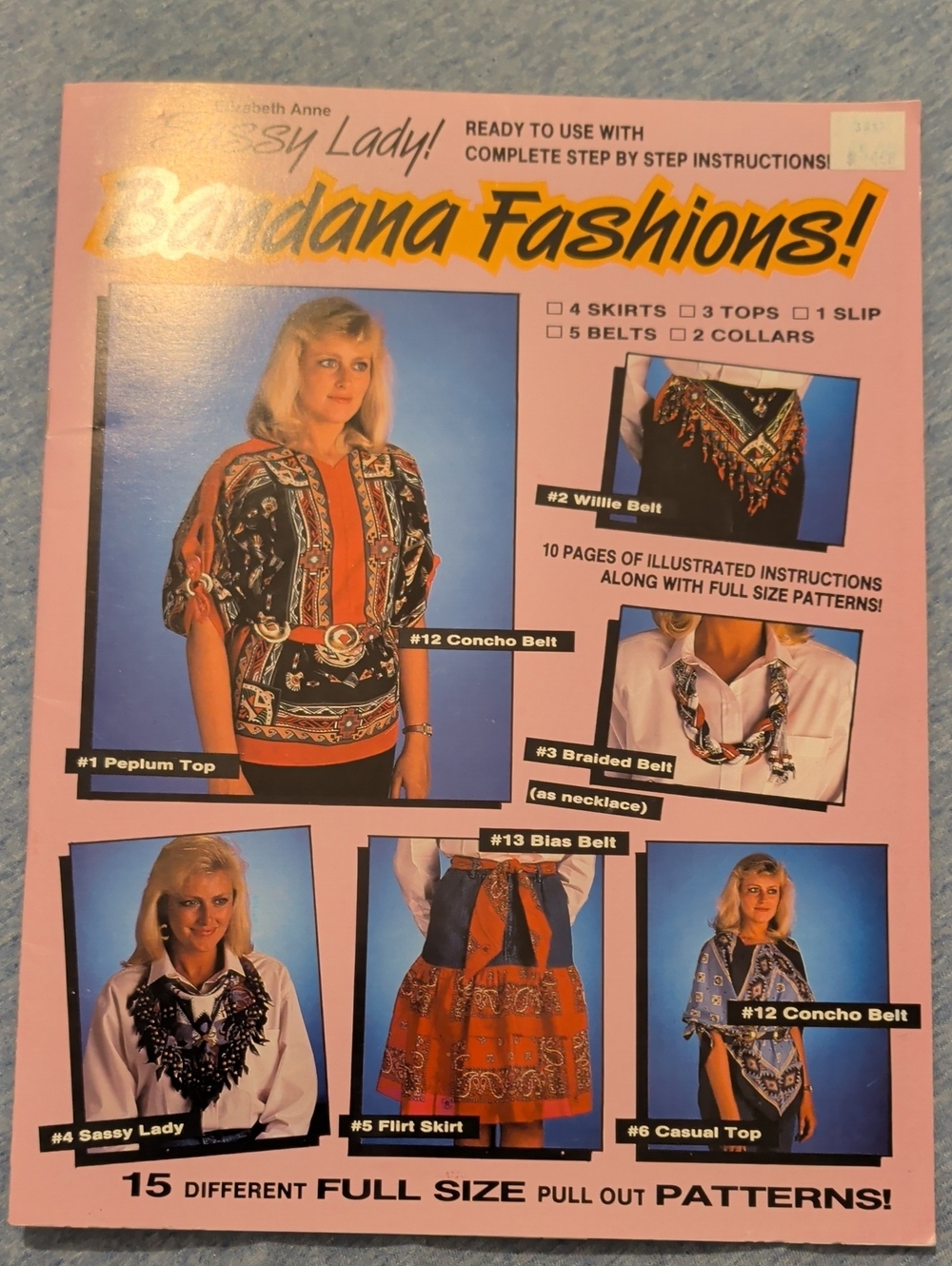 Vintage Sassy Lady Bandana Fashions Pattern 1980s DIY Skirt Tops Belts Collars